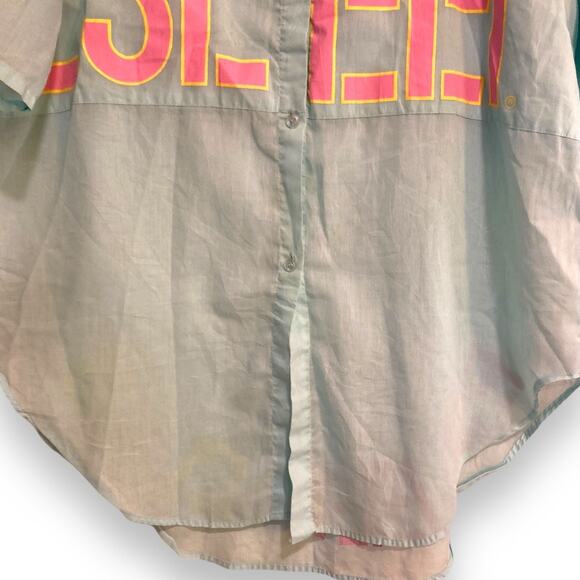 Vintage 80s ESleep Blue Pink Intimates Button Down Night Sleep Shirt Size Medium - Picture 13 of 16